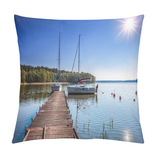 Personality  Masuria, The Land Of 1000 Lakes. Yachts Are Moored At The Marina Pillow Covers