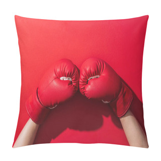 Personality  Cropped View Of Woman In Pair Of Boxing Gloves On Red  Pillow Covers