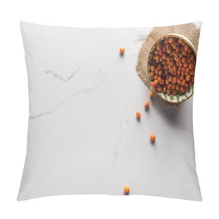 Personality  Top View Of Bowl With Berries On Marble Surface With Hessian Pillow Covers