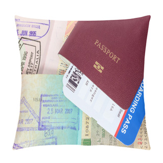 Personality  Passport, Visa Immigration Stamps, And Boarding Pass Pillow Covers