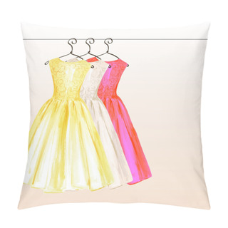 Personality  Dresses On The Hanger In Pastel Colors Painted In Watercolor Pillow Covers