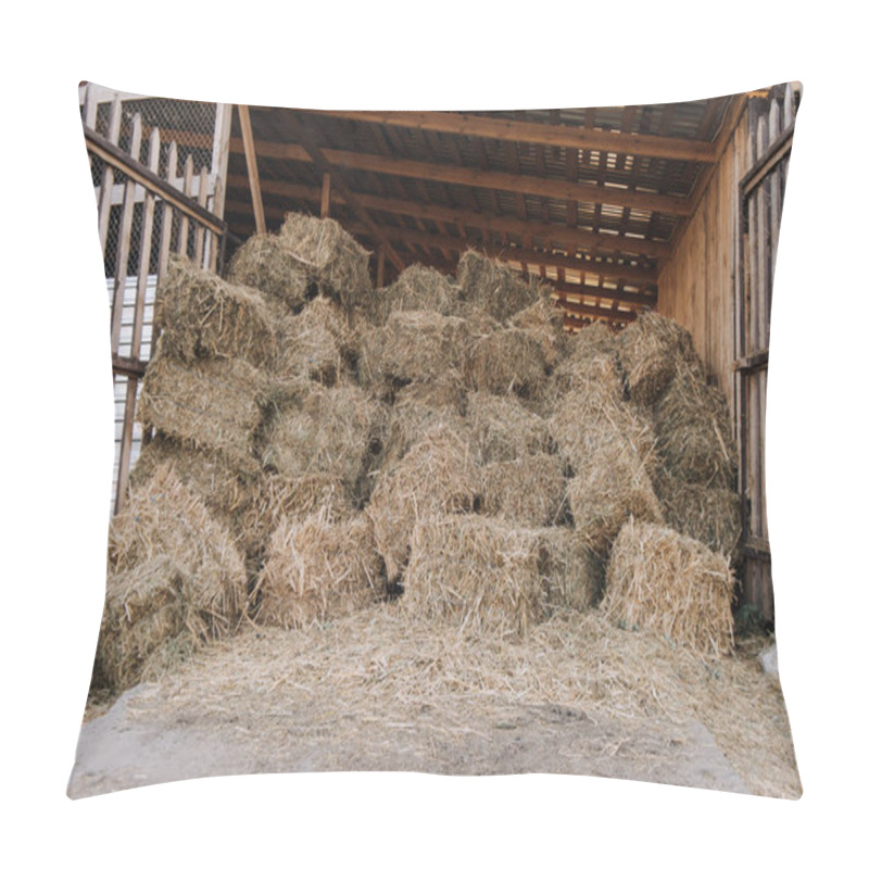 Personality  barn with stacked hay at farm in countryside pillow covers