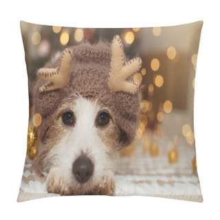 Personality  JACK RUSSELL DOG UNDER CHRISTMAS TREE LIGHTS CELEBRATING HOLIDAY Pillow Covers