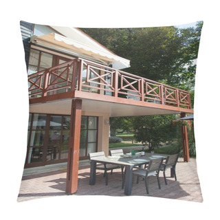 Personality  Stylish Wooden House With An Outdoor Terrace Pillow Covers