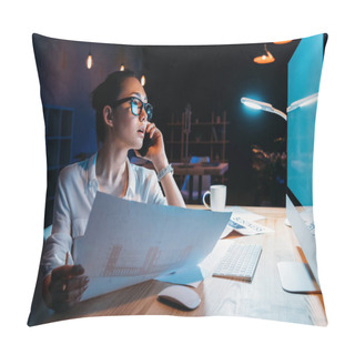 Personality  Businesswoman Working Late In Office  Pillow Covers