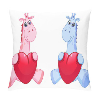 Personality  Baby Giraffes Holding Hearts Pillow Covers
