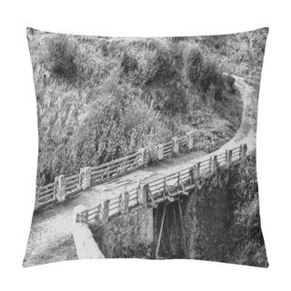 Personality  Black And White Concept Photo Of An Old Wooden Bridge Crossing On A Country Road. High Quality Photo Pillow Covers