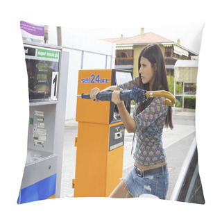 Personality  Woman Trying To Destroy Gas Station With Umbrella Pillow Covers