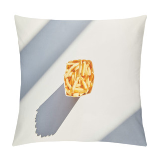Personality  Top View Of Tasty French Fries In Bucket On White Table In Sunlight Pillow Covers
