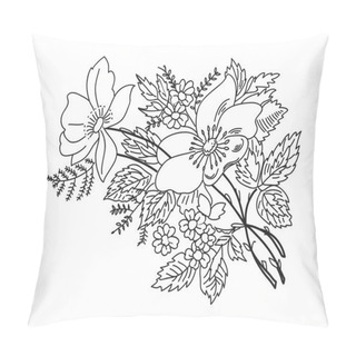 Personality  Contour Drawing Flowers Branches Black On White Pillow Covers