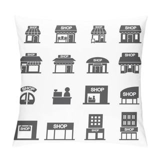 Personality  Shop Building Icon Set Pillow Covers