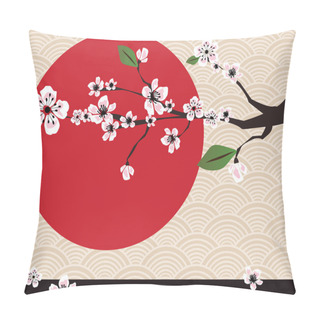 Personality  Traditional Japanese Background With Cherry Blossom, Vector Pillow Covers