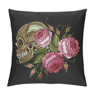 Personality  Embroidery Skull And Flowers. Gothic Romantic Embroidery Pillow Covers