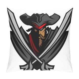 Personality  Pirate Mascot With Swords And Hat Graphic Vector Illustration Pillow Covers