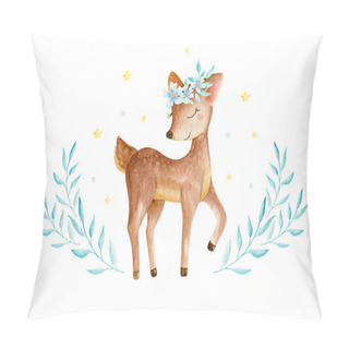 Personality  Cute Baby Deer Animal For Kindergarten, Nursery Isolated Illustration For Children Clothing, Pattern. Watercolor Hand Drawn For Phone Cases Design, Nursery Posters, Postcards. Pillow Covers