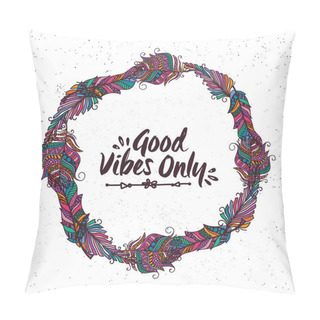 Personality  Creative Frame With Ethnic Feathers. Pillow Covers