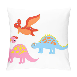 Personality  Set Of Colorful Dinosaurs In Beautiful Style On White Background. Cute Cartoon Dino Design. Happy Smile Set Vector. Internet Concept. Cartoon Style, Flat Isolated Vector. Cute Character Design. Pillow Covers