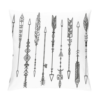 Personality  Bow Arrows. Set Of Different Rustic Arrows With Tribal Ornaments. Black And White Illustration Pillow Covers