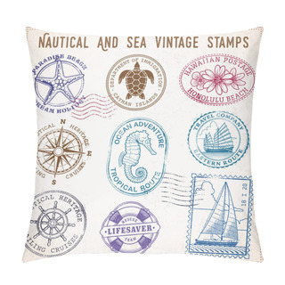Personality  Vector Sea Journey Vintage Stamps Pillow Covers