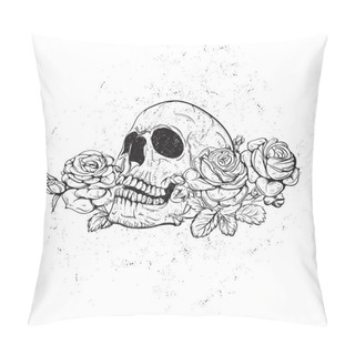 Personality  Skull With Roses Pillow Covers