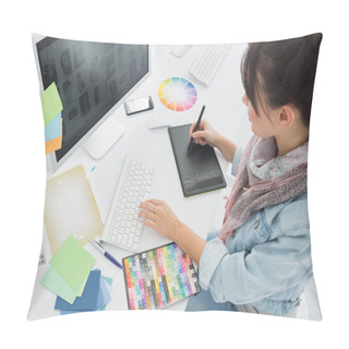 Personality  Artist Drawing Something On Graphic Tablet At Office Pillow Covers