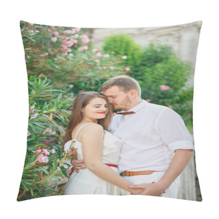 Personality  Young Beautiful Couple In White Clothes Walks In Rome In Italy At Sunset Pillow Covers