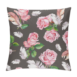Personality  Rose Flowers And Feathers. Repeating Floral Pattern. Watercolor  Pillow Covers