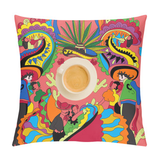 Personality  Coffee With Colorful Mexican Theme Pillow Covers