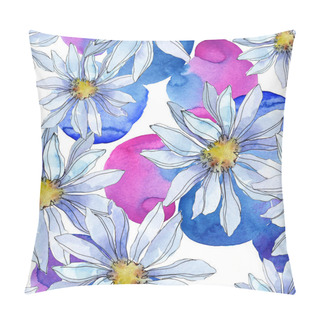 Personality  Daisies With Green Leaves Watercolor Illustration, Seamless Background Pattern Pillow Covers
