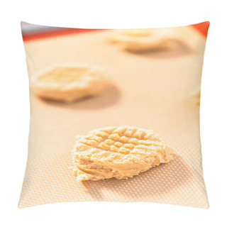 Personality  Placing A Peanut Butter Cookie Dough On Silicone Mats For Baking. Pillow Covers