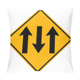 Personality  Warning Signs Three Lane Traffic Road On White Background  Pillow Covers