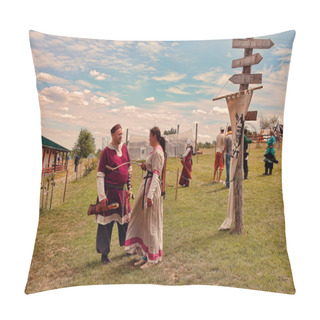 Personality  Vatra, Moldova. June 28, 2015. Medieval Festival.  Unidentified Pillow Covers