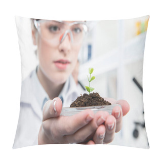 Personality  Female Scientist With Green Plant Pillow Covers