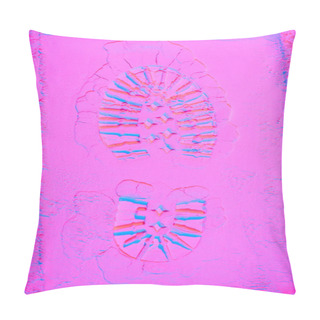 Personality  Top View Of Shoe Print On Neon Pink Colored Flour Pillow Covers