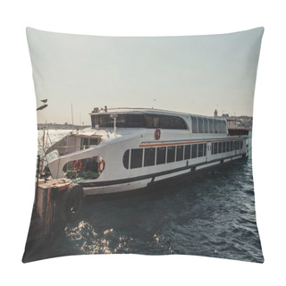 Personality  Touristic Ship Near Pier In Bosphorus Strait, Istanbul, Turkey Pillow Covers