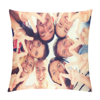 Personality  Group Of Teenagers Showing Finger Five Gesture Pillow Covers