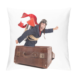 Personality  Businessman Flying An Old Suitcase Isolated In White Pillow Covers