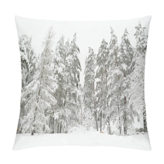 Personality  Beautiful View Of Snow Covered Forest. Rime Ice And Hoar Frost Covering Trees. Chilly Winter Day. Scenic Winter Landscape Near Vilnius, Lithuania. Pillow Covers