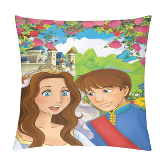 Personality  Cartoon Happy Couple Talking In The Garden Full Of Roses - Illustration For Children Pillow Covers