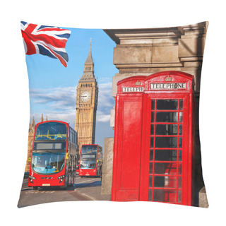 Personality  London Symbols With BIG BEN, DOUBLE DECKER BUS And Red PHONE BOOTHS In England, UK Pillow Covers