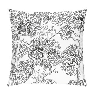 Personality  Seamless Pattern Of Enchanted Old Trees Graphic Draw Black And W Pillow Covers