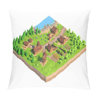 Personality  Isometric Low Poly Village, 3D Rendering  Pillow Covers