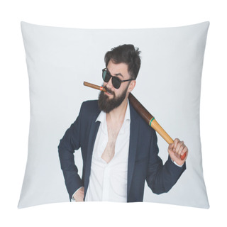 Personality  Angry Bearded Man In Black Suit And Sunglasses Pillow Covers