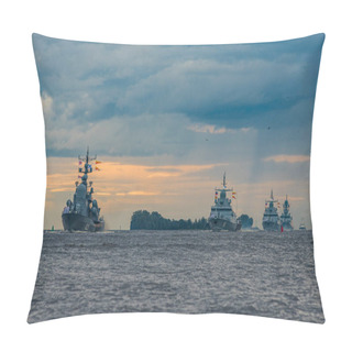 Personality  Russia. St. Petersburg. A Warship In The Water Area Of The Gulf Of Finland. Pillow Covers