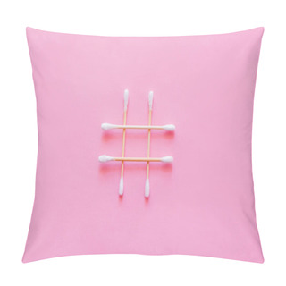 Personality  Top View Of Crossed Cotton Swabs On Pink Background Pillow Covers