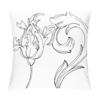Personality  Vector Baroque Monogram Floral Ornament. Black And White Engraved Ink Art. Isolated Monogram Illustration Element. Pillow Covers