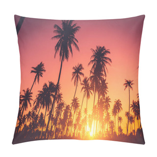 Personality  Tropical Palm Tree On Sunset Sky Cloud Abstract Background. Pillow Covers