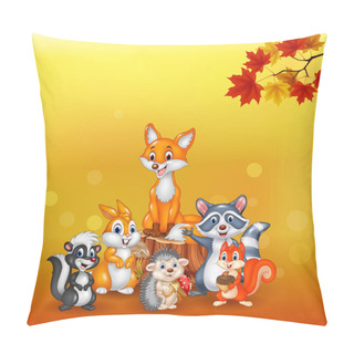 Personality  Vector Illustration Of Cartoon Wild Animals With Autumn Background Pillow Covers