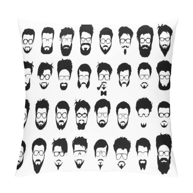 Personality  Vector set of hipster style haircut, glasses, beard, mustache pillow covers