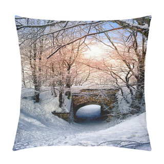 Personality  Sun Glowing In Snowy Forest Pillow Covers